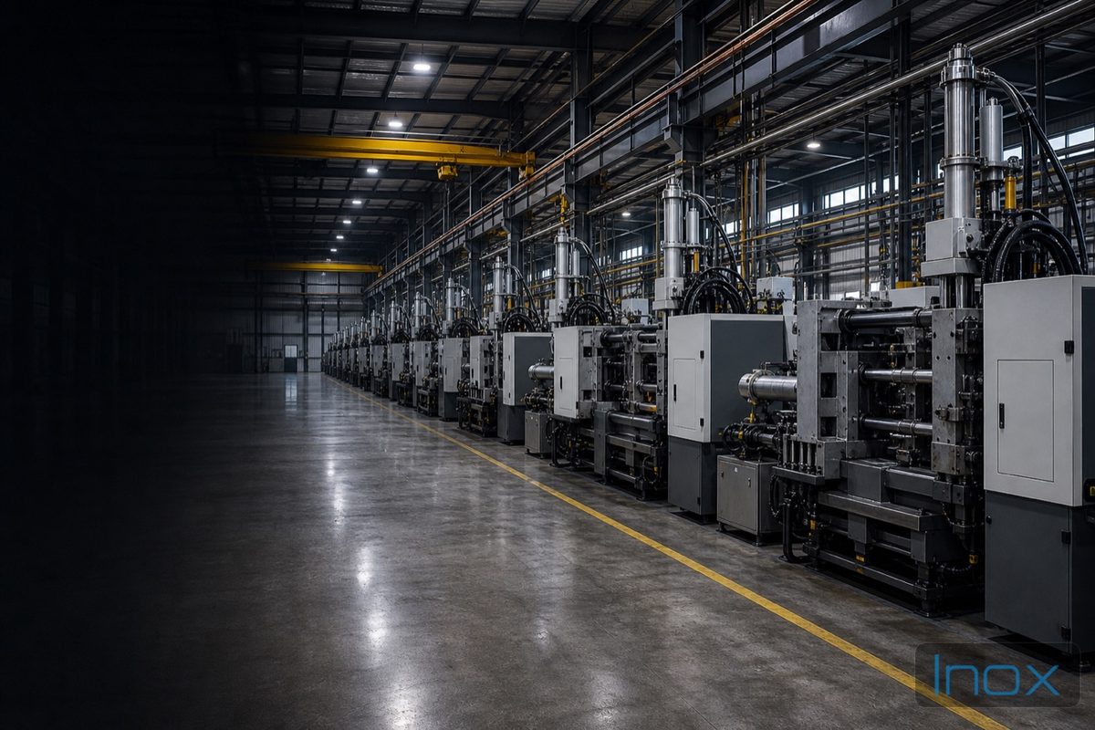 Die casting production floor with rows of casting cells inside a large Dongguan factory