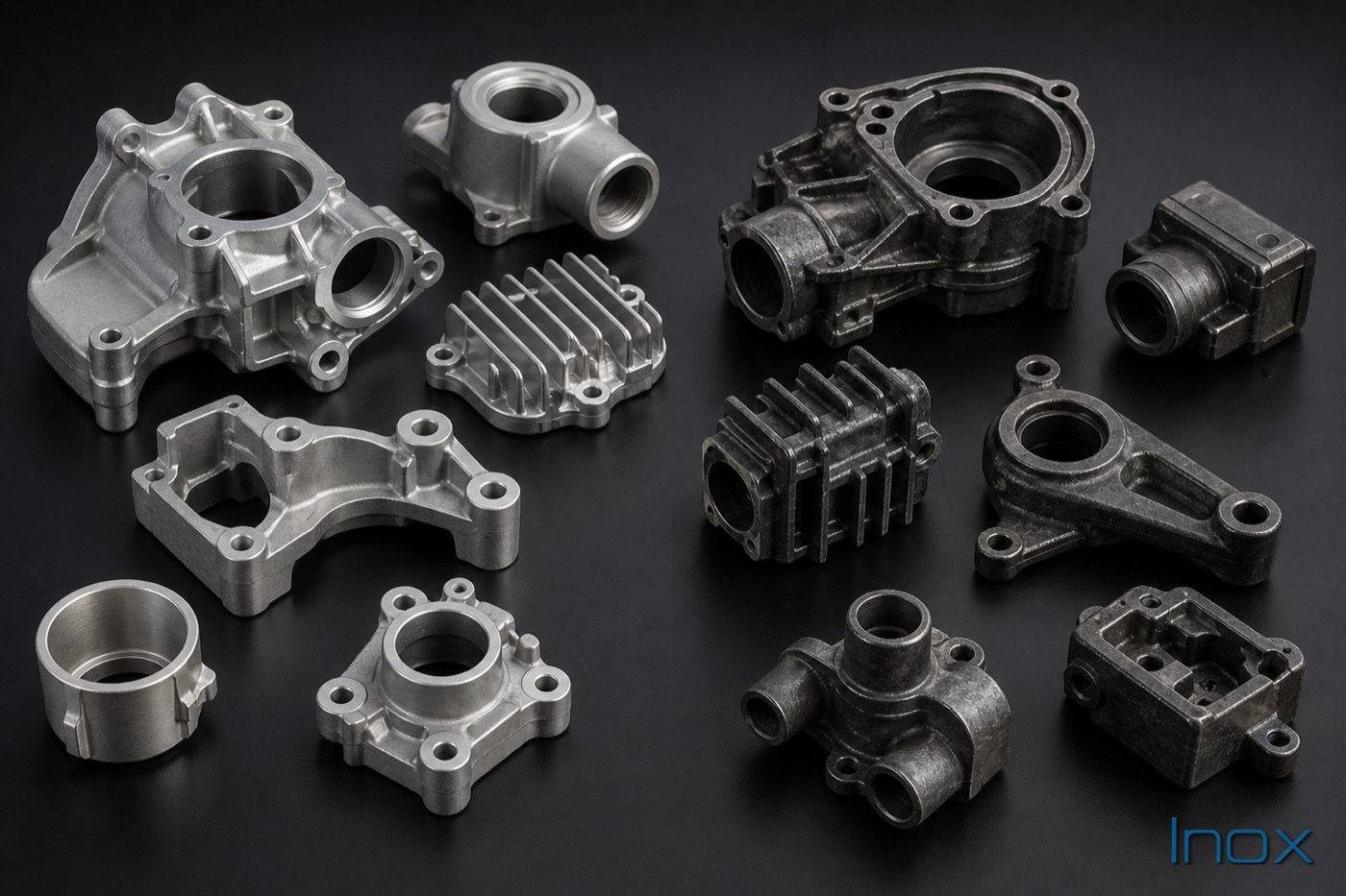 Aluminum die-cast parts beside denser zinc die-cast parts