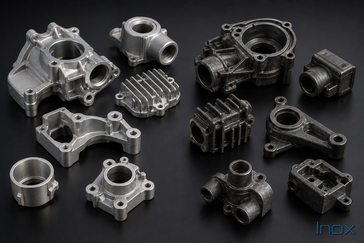 Aluminum die-cast parts beside denser zinc die-cast parts