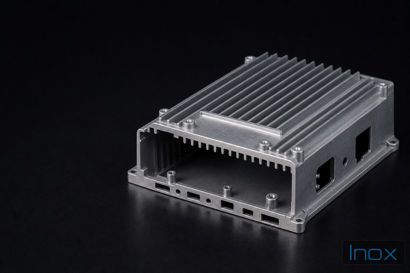 Thin-walled die-cast aluminum electronics enclosure with cooling fins