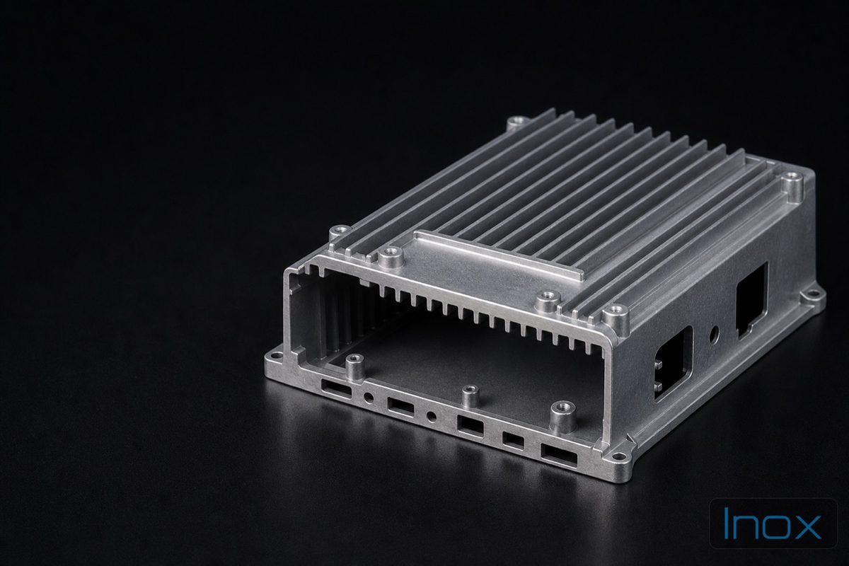 Thin-walled die-cast aluminum electronics enclosure with cooling fins