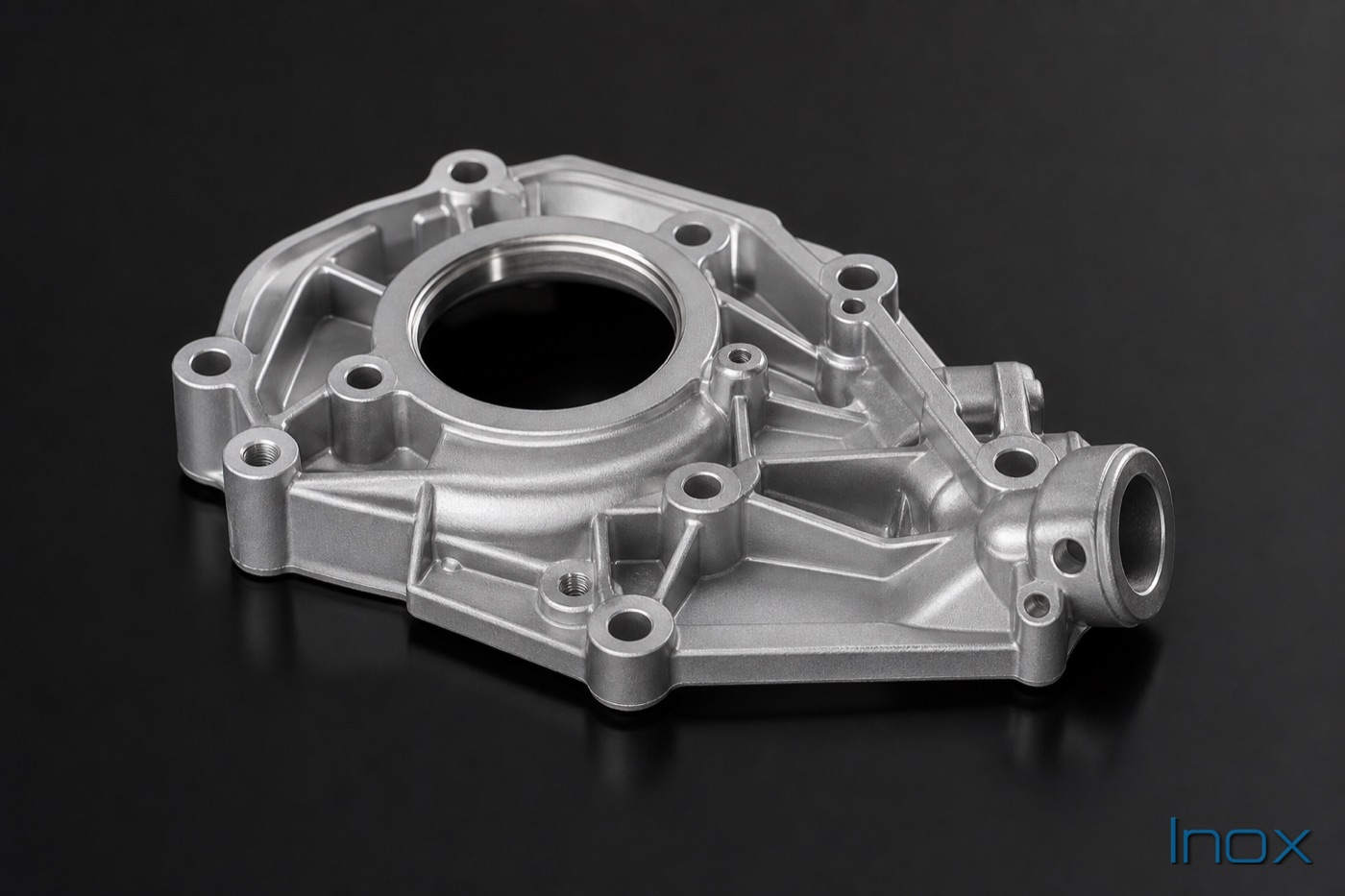 A single clean die-cast aluminum part on a dark surface