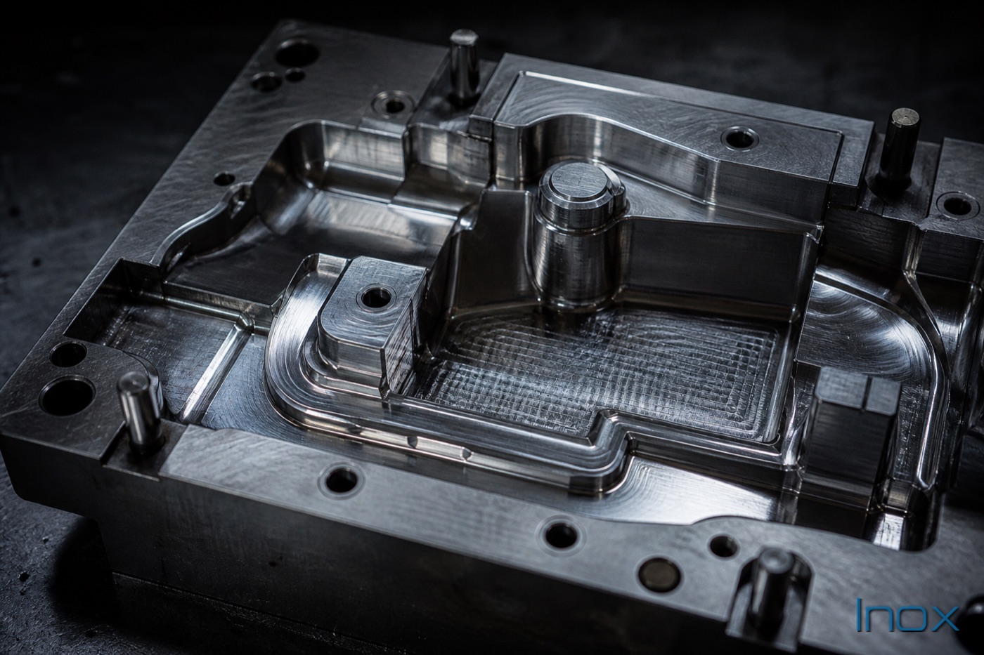 Macro view of a precision-machined die casting mold cavity
