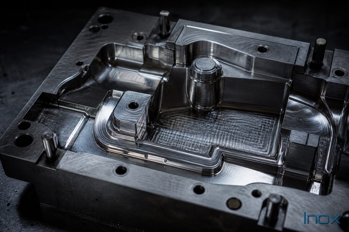 Macro view of a precision-machined die casting mold cavity